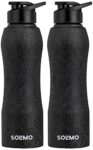 Home Amazon Brand – Solimo Stainless Steel Water Bottle with Hand Grip and Sipper, Set of 2 | Leak-Proof | BPA Free | 1000 ml (Black)