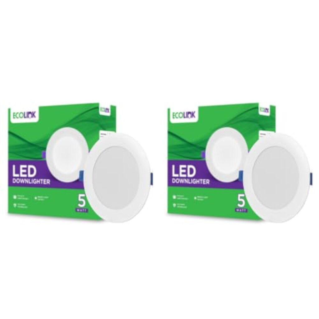 EcoLink 5W Concealed JB Ceiling Light | Round Ceiling LED Downlighter for Home & Hall | Cut Out: 3 inch, Color: Cool Day Light, Pack of 2