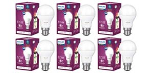 Philips Ace Saver 8.5W B22 LED Bulb, Crystal White, Pack of 6