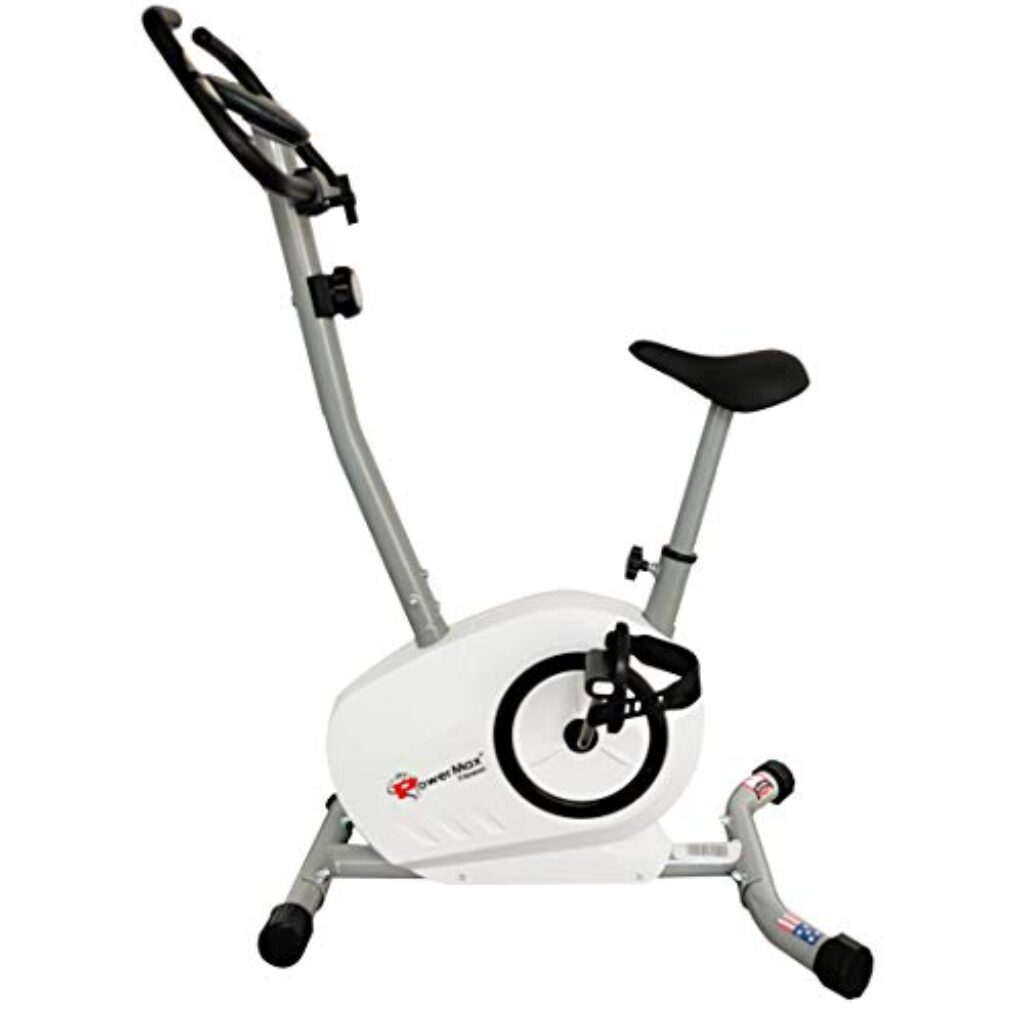 PowerMax Fitness BU-515-AL502 Steel Magnetic Exercise Upright Bike, Grey, White, Max user weight 100KG