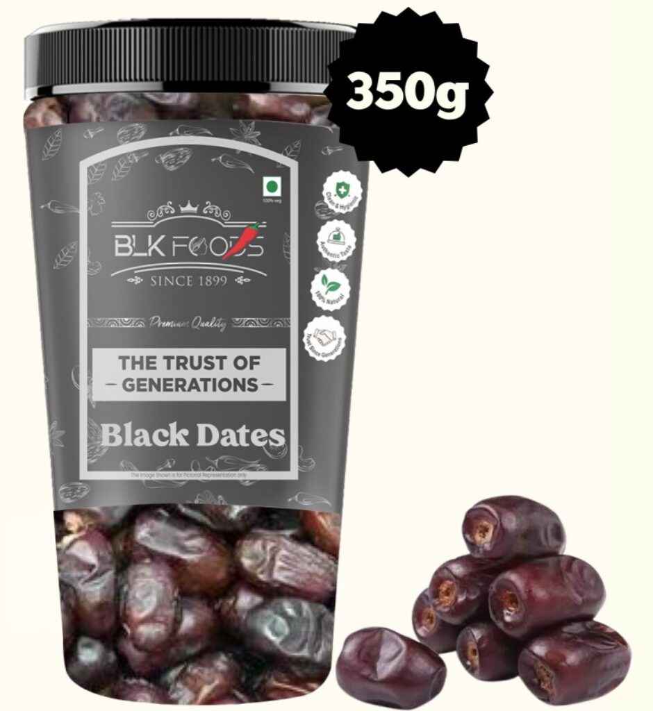 BLK FOODS Premuim Black Dates 350g | Khajoor | Khajur |Handpicked Dates| Soft & Juicy| Dates(350 g)