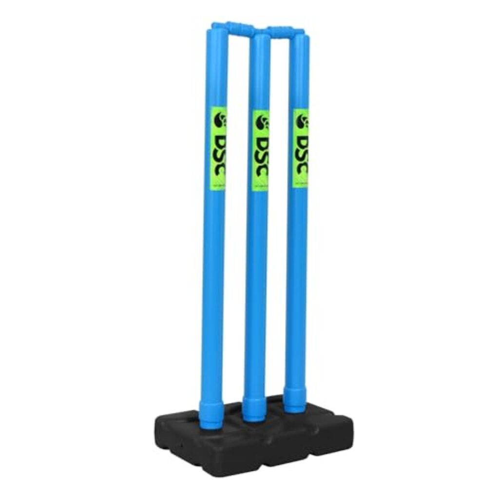 DSC Plastic Cricket Stump Set with 3 Stumps, 2 Bails and 1 Base, Size-Mens, Color - Blue