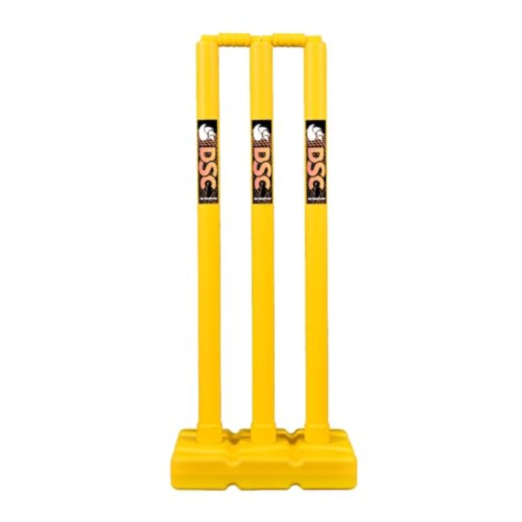 DSC Plastic Cricket Stump Set with 3 Stumps, 2 Bails and 1 Base, Size-Mens, Color - Yellow