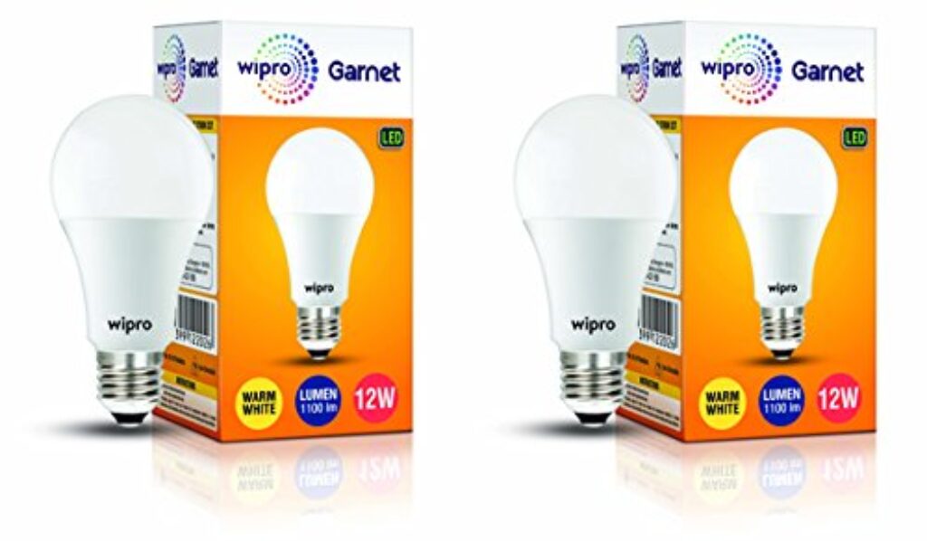 wipro Garnet 12W LED Bulb for Home & Office |Warm White (2700K) | E27 Base|220 degree Light coverage |4Kv Surge Protection |400V High Voltage Protection |Energy Efficient | Pack of 2