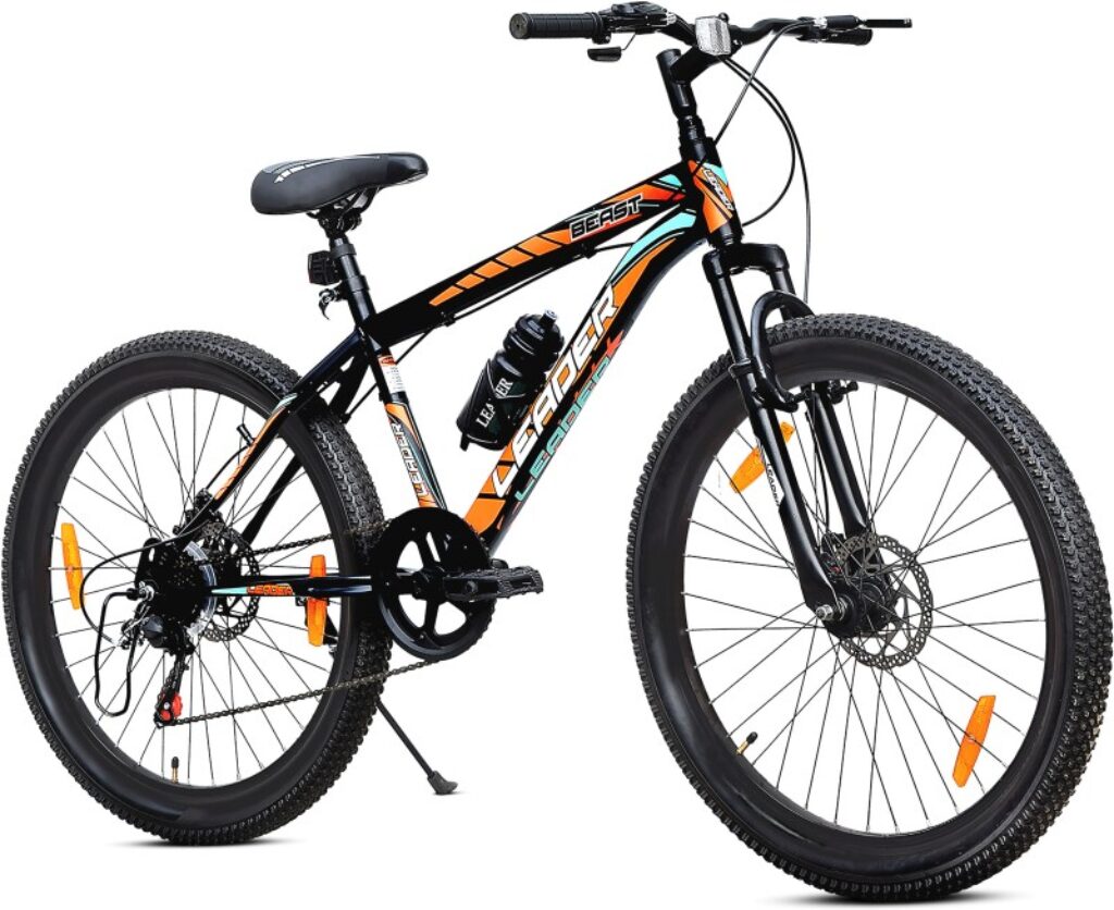 LEADER Beast MultiSpeed Bike with FS & DD Brake 26 T Mountain Cycle(7 Gear, Black, Only Front Suspension)