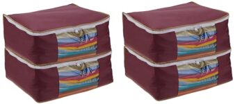 Home Amazon Brand – Solimo Non-woven Saree Bag | Transparent Window | Quality Stitching | Durable Zipper (Pack of 4)