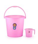 Home Cello Plastic Frosty Bucket Delux & Mug 2 Pcs Bathroom Set (Bucket 18 L+Mug 1 L) | Strong and Durable | Perfect for use in bathrooms, Kitchen and Wet Utility Areas | Pink