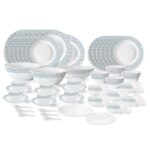 Home Larah by Borosil Weave Fluted Series Opalware Dinner Set | 66 Pieces for Family of 6 | Microwave & Dishwasher Safe | Bone-Ash Free | Crockery Set for Dining & Gifting | Plates & Bowls | White