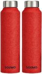 Home Amazon Brand – Solimo Stainless Steel Fridge Water Bottle | 1000 ml | Textured Red Finish (Set of 2)
