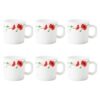 Larah By Borosil Red Carnation Opalware Mug Set (White) – 6 Pieces, 180 Milliliter – 180 Ml