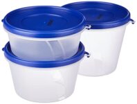Amazon Brand – Solimo Nestable & Stackable Polypropylene Container Set, Round, Set of 3, Blue