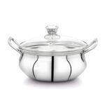 PANCA Stainless Steel Kadai with Lid 1.5 Litre |Steel kadhai for Cooking | Induction kadai | Multipurpose Handi for Serving | Kitchen Utensil (Set of 1, Silver)