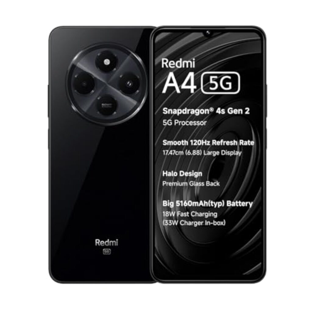 Redmi A4 5G (Starry Black, 4GB RAM, 128GB Storage) | Global Debut SD 4s Gen 2 | Segment Largest 6.88in 120Hz | 50MP Dual Camera | Free 33W Charger in Box