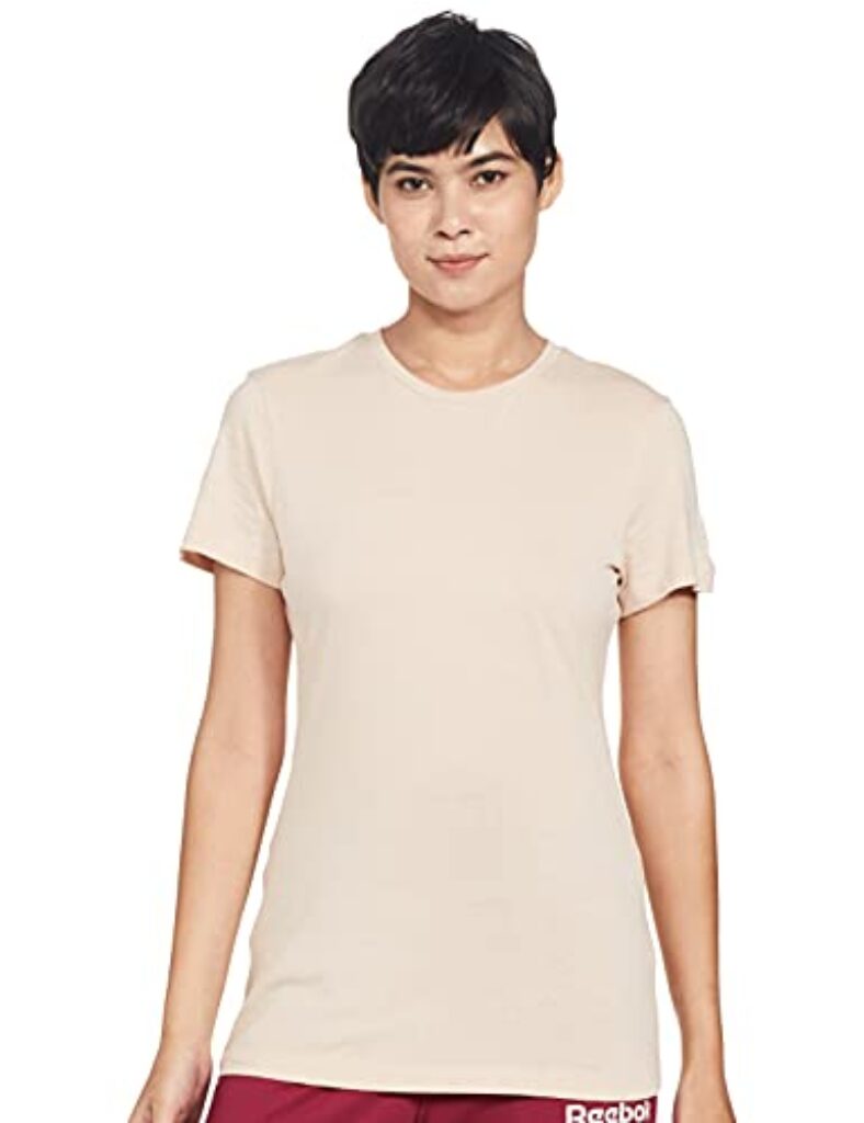 Reebok Women's Solid Regular Fit T-Shirt (GL2965_Buff L)