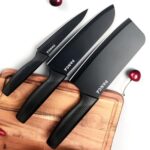 PANCA Knife Set with Cover for Kitchen Professional 3 Pieces High Carbon Stainless Steel Chef Knife I Utility Knife I Sontuku Knife I Kitchen Accessories Items for Home (Black, Set of 3)