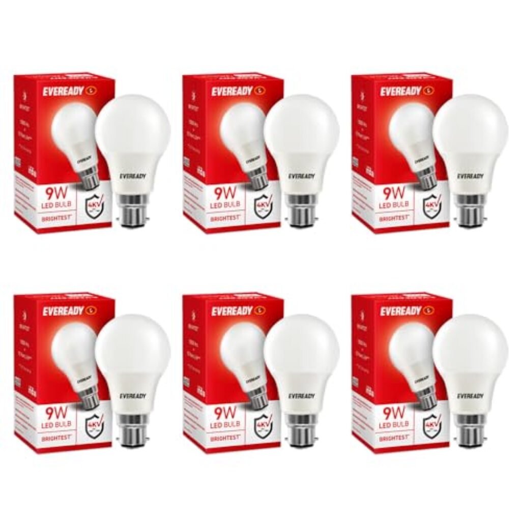 Eveready 9W Led Light Bulb| Cool Day Light (6500K) | Pack Of 6 |Energy Efficient| 4Kv Surge Protection |100 Lumens Per Watt - B22D