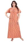 Fabme Women’s Cotton Printed Maxi Nighty (NW0225LOR_Light Orange_Free Size)