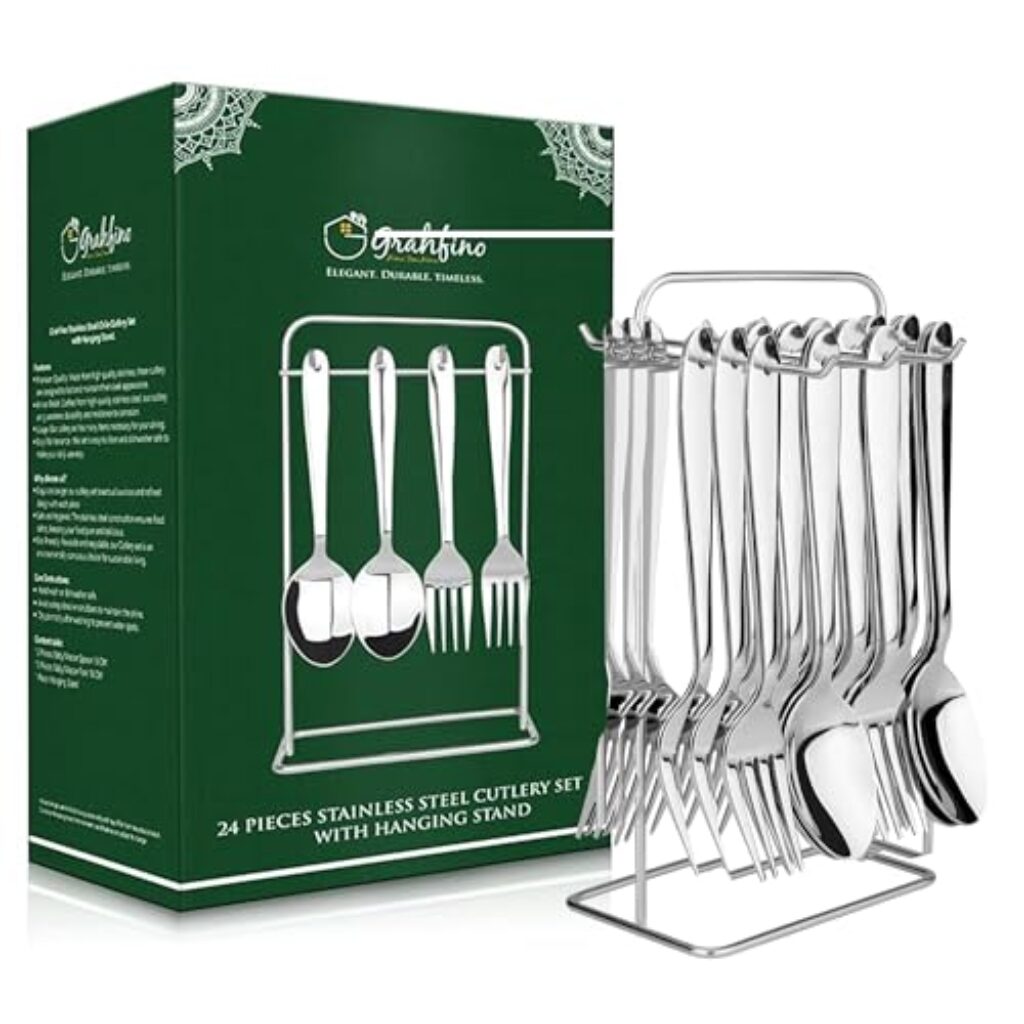 Grahfino Heavy-Duty Stainless Steel Chile Premium 25 Pieces Cutlery Set, with Premium High Gloss Mirror Finish, Ideal for Your Set for Home as Well as a Beautiful Gift