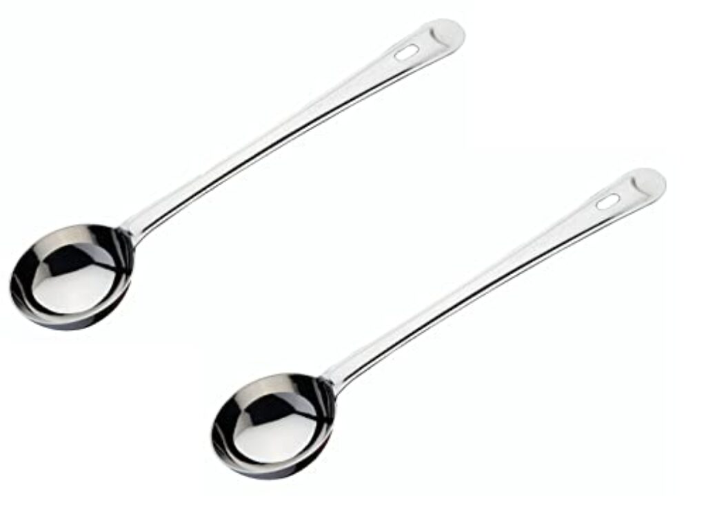 SignoraWare Stainless Steel(Food Grade) Heavy Gauge(1.2 MM) Elite Deep Ladle/Karchi/Milk Ladle/Soup Ladle No.7 for Seving/Cooking/Pouring All Types of Gravies/Dal/Curries (Size 42 cm) Set/2