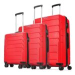 Aristocrat Chroma Set of 3 Hard Luggage (55+65+75cm) | Cabin, Medium and Large Check-in Luggage | Robust Construction with Strong Wheels, Rust-Free Trolley, Secured Zip and Combination Lock | Red