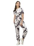 SIRIL Women’s Knitted & Tie-Dye Cotton Lycra Co-Ords Set/Sleepwear/Night Dress/Night Wear/Pajama Sets(337Tk10083-S_Grey, White), Small