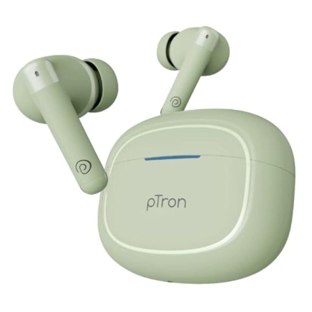 pTron Bassbuds Duo Pro TWS in Ear Earbuds with 3D Audioscape,Trutalk Ai-Enc Calls,Thunder Bass,38H Playtime,50Ms Low Latency Movie/Music,Bt 5.3&Ultra Hd Mic,Fast Type-C Charging&Ipx5(Light Green)