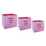 Amazon Brand – Solimo Printed Fabric Storage Box Set, 3 Piece, Pink