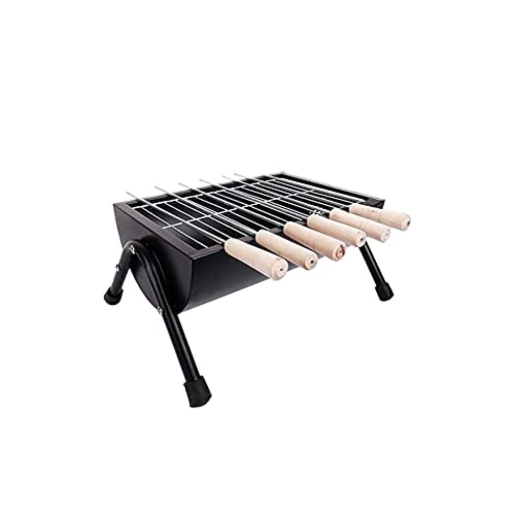 GATE GARDEN Half Barrel Grill-(6 Skewers,Black)|Tandoor Barbecue Grill Set With Skewers&Charcoal Tray|Foldable&Portable Bbq Grill|Outdoor Free Standing Barbeque Charcoal Grill Kit|Grill For Chicken