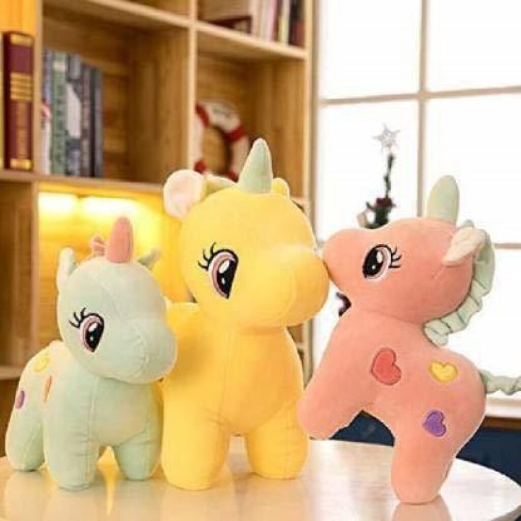 MPR ENTERPRISES Pink, Blue & Yellow Unicorn Stuffed Soft Toy Plush for Kids Baby Boy Girl Birthday Set of 3 - 28 cm(Multicolor)