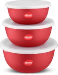 Jensons Steel, Plastic Grocery Container  – 600 ml, 800 ml, 1300 ml(Pack of 3, Red)