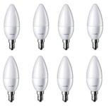 PHILIPS 2.7-Watt 250-lumen Frosted Candle E14 Base (Cool White, Pack of 8) – Decorative, Ambience for Chandeliers, Wall lights, Desk lamps, Floor lamps