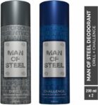 DENVER Combo of Man Of Steel Drill + Challenge Long lasting Deodorant Spray  –  For Men(400 ml, Pack of 2)