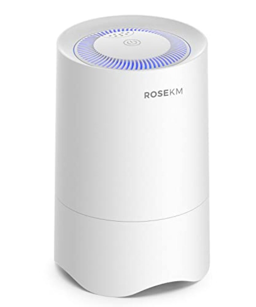 Rosekm Small Air Purifier for Home Bedroom, Personal Desk Mini Air Purifier, Room Hepa Air Purifier Fresheners Cleaner for Pets, Smoke, Desktop, Office (White)