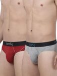 ONE8 by Virat Kohli Men’s Cotton Brief (Pack of 2) (103G_Grey Mel/Maroon_X-Large_Grey Mel/Maroon_XL)