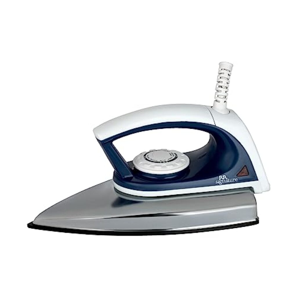 RR Signature Crease free 800-Watt Dry Iron | Electroplated Metal Body | Thermal Overload Protection | Variable Temperature Control | 360o Swivel Cord | Weil Burger Teflon Coating | 2 Years Manufacturing Warranty