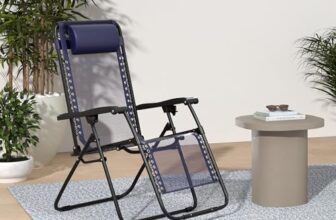 Amazon Basics Outdoor Textilene Adjustable Zero Gravity Folding Reclining Lounge Chair with Pillow (Blue) | Alloy Steel