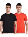 Amazon Brand – Symbol Men’s Cotton T Shirt | Round Neck | Half Sleeve | Plain | Combo Pack of 2 – Regular Fit (Available in Plus Size) (Fire Red & Black_S)