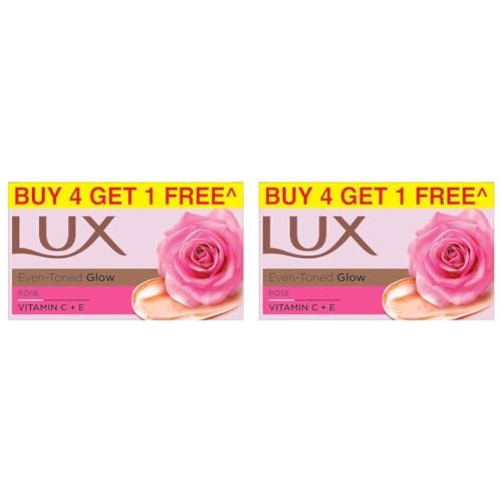 LUX Even Toned Glow|Buy 4 Get 1 Offer|Rose & Vitamin E Bathing Soap|For Glowing Skin| Beauty Soaps|150 g (Pack of 2)