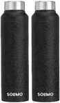 Amazon Brand – Solimo Stainless Steel Fridge Water Bottle | 1000 ml | Textured Black Finish (Set of 2)