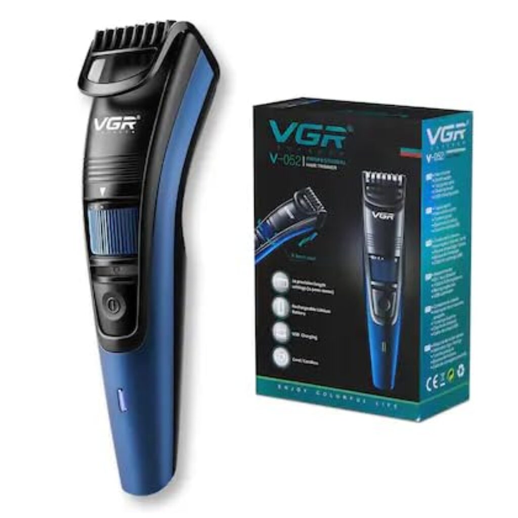 VGR V-052 Professional Hair Trimmer for men – 20 Precision Length Settings, 120 Min Runtime, USB Charging, Washable Head, Cord & Cordless Use, Complete Grooming Kit Included (Blue)