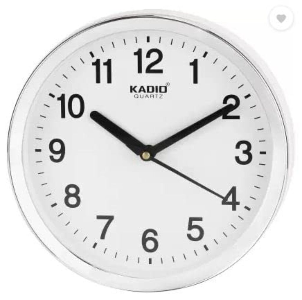 Kadio Analog 20 cm X 20 cm Wall Clock (White, with Glass, Standard)