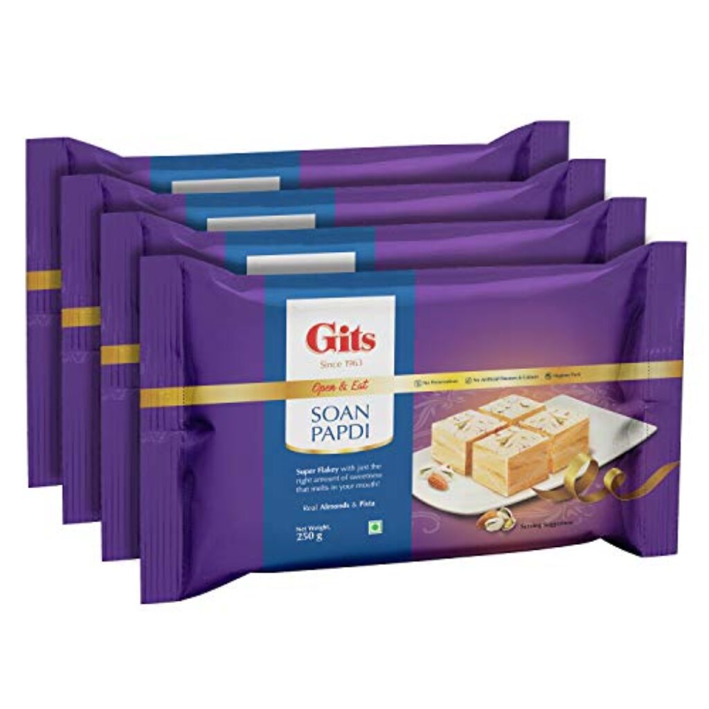 Gits Soan Papdi, Ready to Eat Indian Dessert, 1000g (Pack of 4, 250g Each)