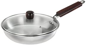 Amazon Brand – Solimo Tri-ply Frying Pan with Glass Lid and Wooden Handle, 24cm