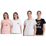 Amazon Brand – Eden & Ivy Eden & Ivy Women’s Solid Regular Fit T-Shirts (Pack of 2): Pink & White (ENISS22WTE501, Size S) & Grey & Black (ENISS22WTE501, Size Small)