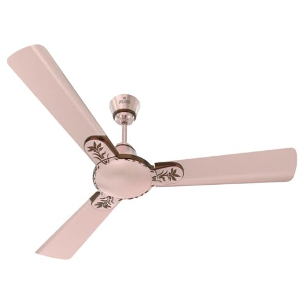 Polycab Eleganz Plus 1200mm Star Rated Ceiling Fan For Home | Embossed Floral 3D Design, Broad Blade For High Speed & Air Delivery | 100% Copper Winding Motor | 3 Years Warranty【Rose Gold】