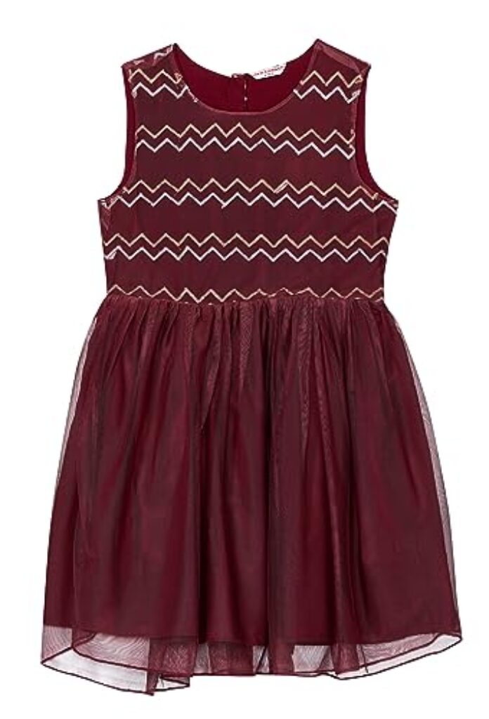 Amazon Brand - Jam & Honey Girl's Synthetic Skater Knee-Long Dress (AVPG-DR10_Wine_7-8 Years)