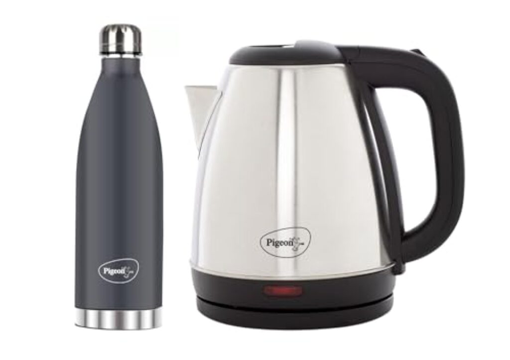 Pigeon 1.5 L Kettle With 1000 ml Stark Flask (Pack of 2, Black, Steel)