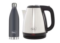 Pigeon 1.5 L Kettle With 1000 ml Stark Flask (Pack of 2, Black, Steel)
