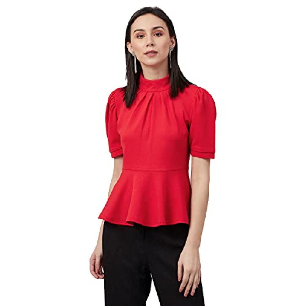 Carlton London Women's Solid Regular Blouse (CL584_Red Large)