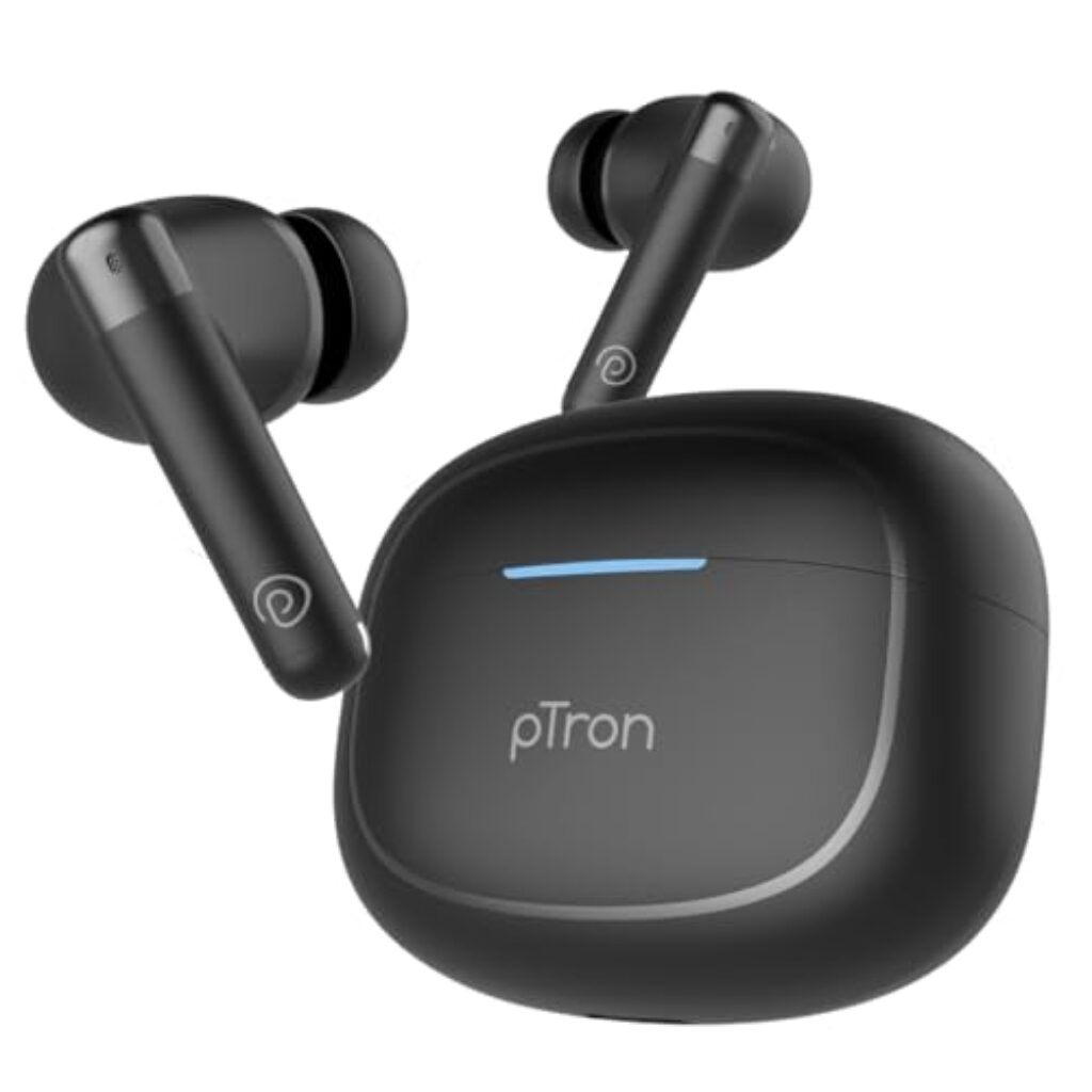 pTron Bassbuds Duo Pro TWS in Ear Earbuds with 3D Audioscape,Trutalk Ai-Enc Calls,Thunder Bass,38H Playtime,50Ms Low Latency Movie/Music Modes,Bt 5.3&Ultra Hd Mic,Fast Type-C Charging&Ipx5(Black)